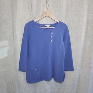 Appleseed's Periwinkle Button-Accent Crewneck Sweater